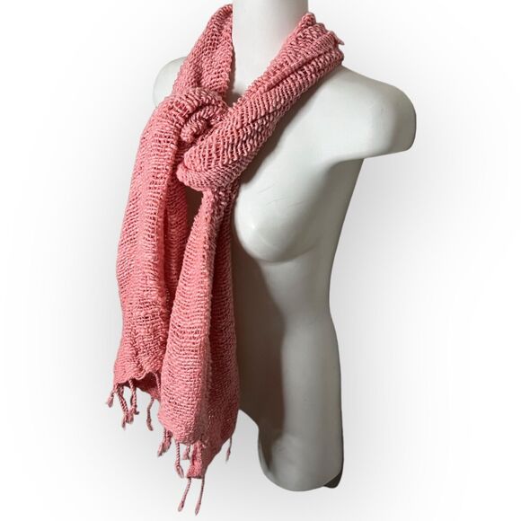 Vance Kitira Women's Woven Pink Cotton Scarf Shawl Wrap With Fringe One Size - Picture 4 of 11